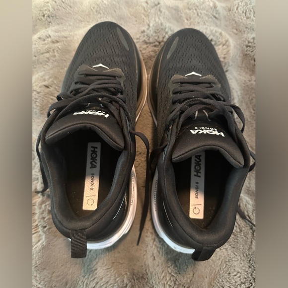 Hoka Bondi 8 Black and White Athletic Sneakers - Picture 8 of 9
